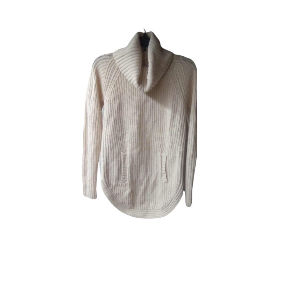 Kenar Small Pullover Cream Tunic Sweater With Side Zippers, Front Pouch